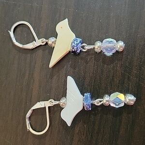 Handcrafted Ivory Bird Earrings with lapiz lazuli Accents